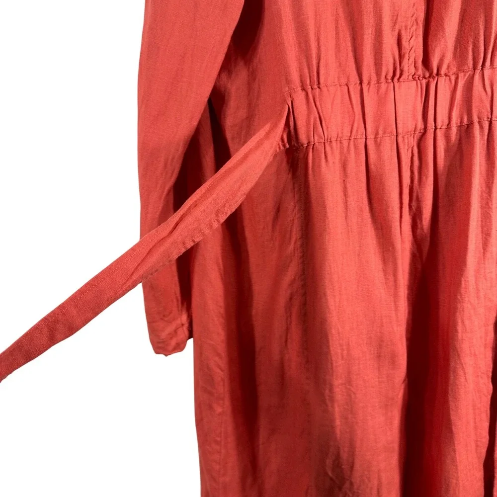 Cynthia Rowley Womens Small 100% Linen Duster Trench Coat Coral Pink Tie‎ Waist - Picture 5 of 7